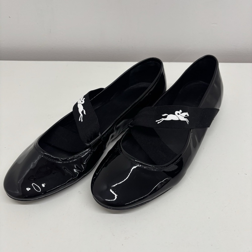 Authentic LONGCHAMP Energy Ballerinas Black Patent leather Flats Size 38